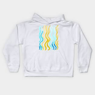 Wavy lines - yellow and aqua Kids Hoodie